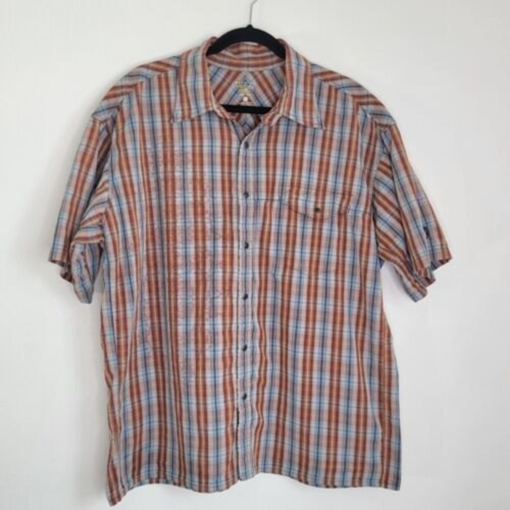 Mountain Hardwear Mens XL Short Sleeve Pearl Snap Multicolor Plaid Western Shirt